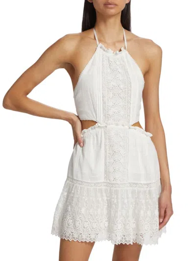Loveshackfancy Kesia Cutout Halter Mini Dress In White