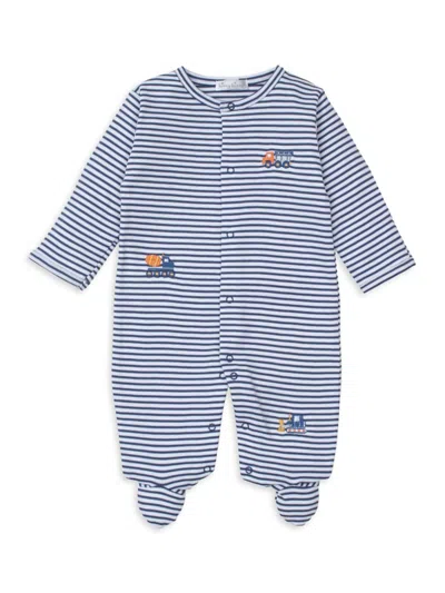 Kissy Kissy Baby's Embroidered Truck Striped Footie In Blue