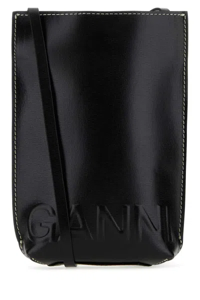 Ganni Shoulder Bag In Black Leather