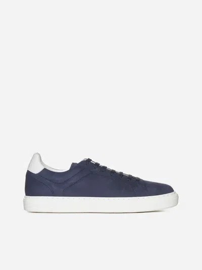 Brunello Cucinelli Nabuck Leather Sneakers In Blue
