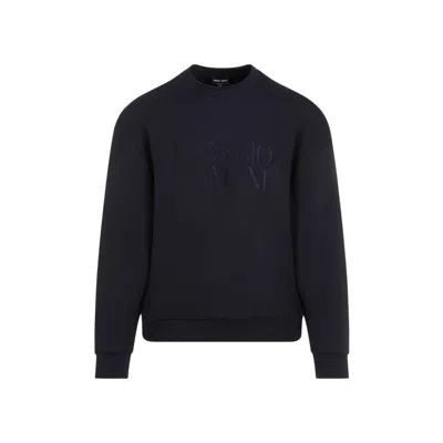 Giorgio Armani Embroidered Logo Crew-neck Sweatshirt In Black