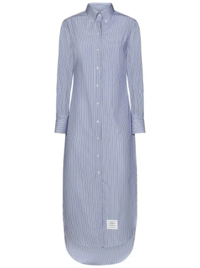 Thom Browne Cotton Poplin Striped Long Shirt Dress In Blue