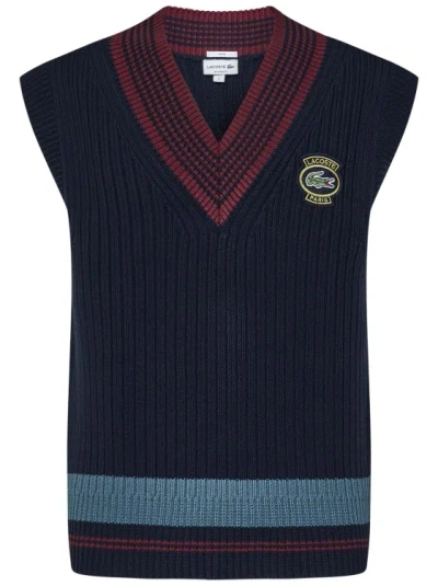 Lacoste Logo-patch Ribbed Vest In Blue