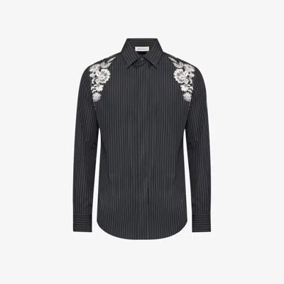 Alexander Mcqueen Embroidered Harness Shirt In Black/white/silver