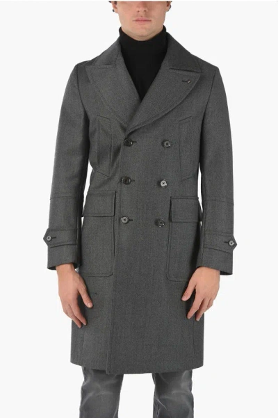 Corneliani Cc Collection Minicheckered Double-breasted Coat With Iconic In Black