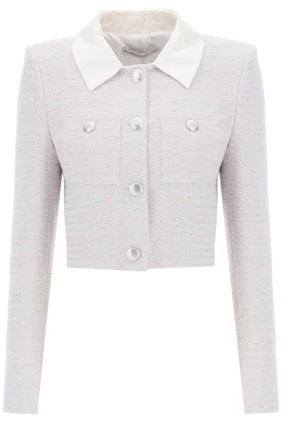 Alessandra Rich Cropped Jacket In Tweed Boucle' In Celeste