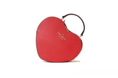 Kate Spade Love Shack Candied Cherry Saffiano Top Handle Heart Crossbody Handbag Red In Brown