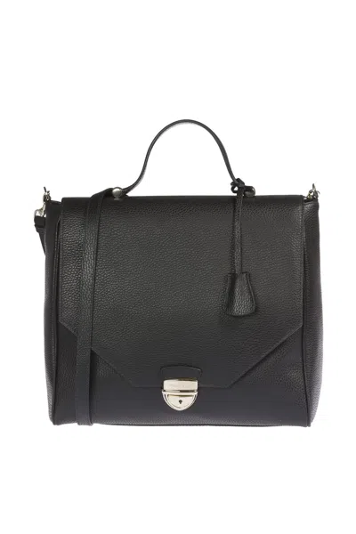 Trussardi Elegant Embossed Leather Handbag In Black