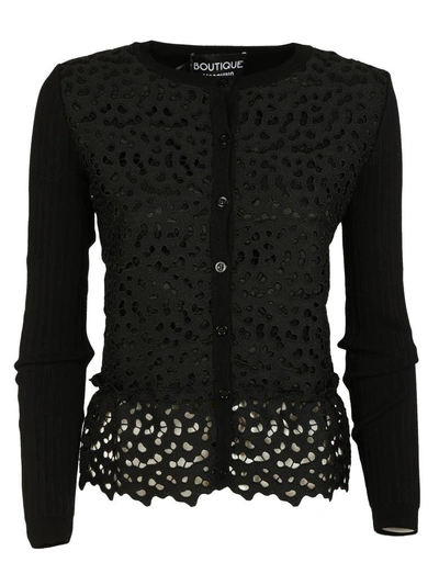 Boutique Moschino Lace Detail Cardigan In Black