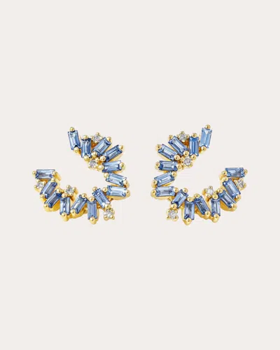 Suzanne Kalan Women's Bold Burst Light Blue Sapphire Sideways Mini Hoop Earrings