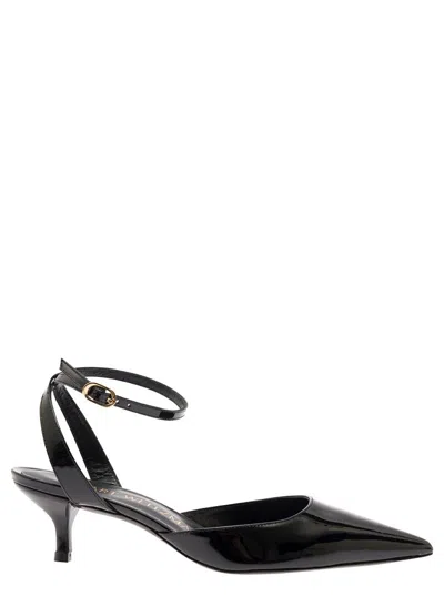 Stuart Weitzman 'barelythere' Black Pumps With Ankle Strap In Patent Leather Woman