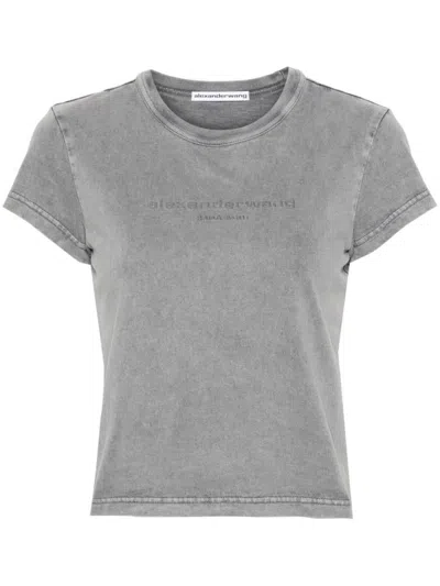 Alexander Wang Cropped Embossed T-shirt In Grey