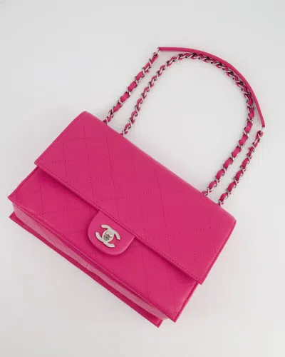 Pre-owned Chanel Hot Small Accordion Quilted Single Flap Bag In Calfskin Leather With Silver Hardware In Pink