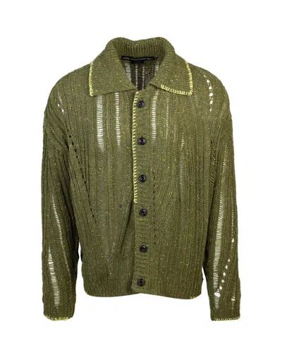 Andersson Bell Contrast-stitch Knit Cardigan In Khaki