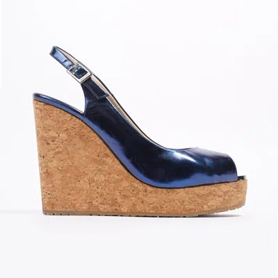 Jimmy Choo Wedge Sandal 110 Patent Leather In Blue