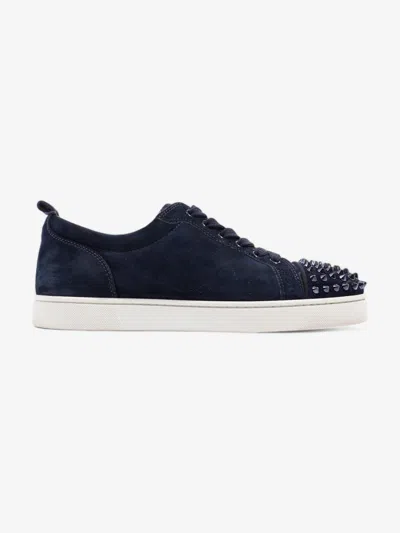 Christian Louboutin Louis Junior Spikes Cap-toe Iridescent Leather Sneakers In Blue