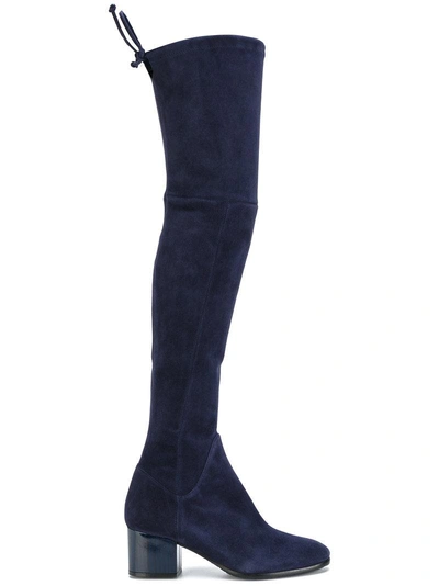 Baldinini Thigh High Mid Heel Boots In Grey