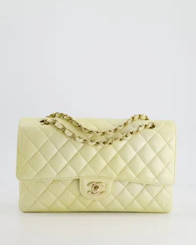 Pre-owned Chanel Lemon Sobert Shimmer Medium Classic Double Flap Bag In Iridescent Calfskin Gold Hardware Rrp £8,530 In Yellow