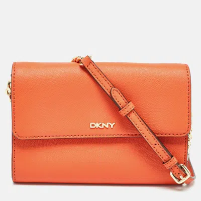 Dkny Leather Flap Crossbody Bag In Orange