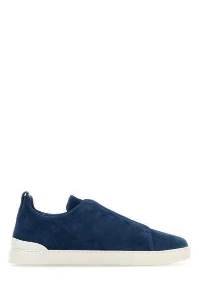 Zegna Triple Stitch Suede Slip-on Sneakers In Blue