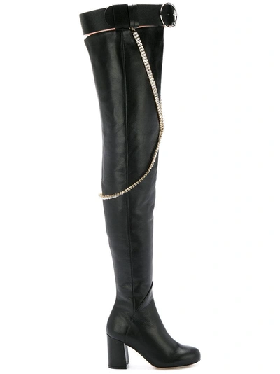 Olgana High Thigh Chain Boots In Black