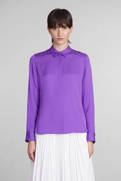 Theory Classic-collar Silk Shirt In Purple