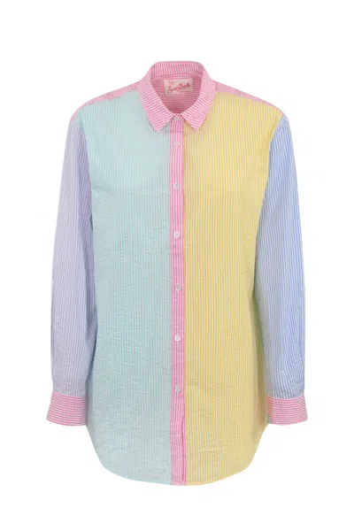 Mc2 Saint Barth Brigitte Shirt In Seersucker Cotton In Multicolor