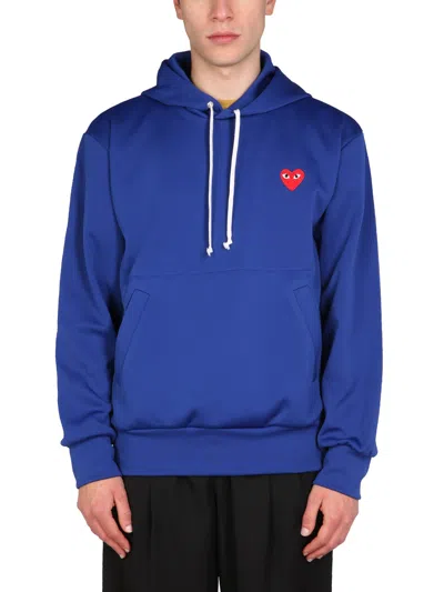 Comme Des Garçons Play Logo Zip Sweatshirt In Blue