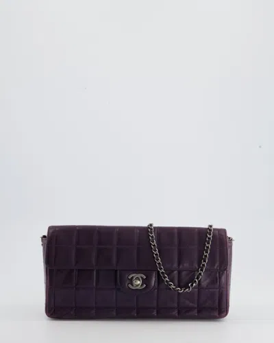 Pre-owned Chanel Vintage Dark Quilted Chocolate Bar Flap Bag In Lambskin With Ruthenium Hardware In Purple