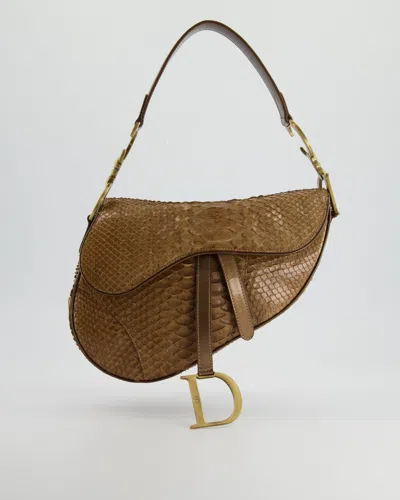 Dior Python Saddle Bag With Antique Gold Hardware In Brown