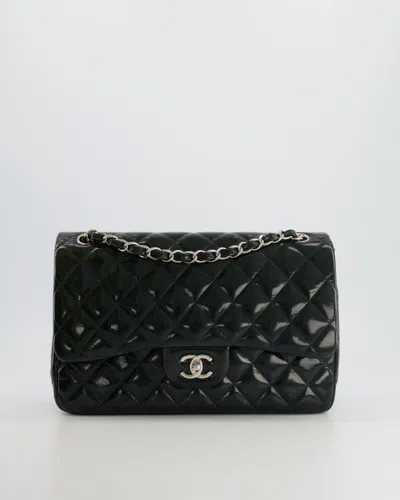 Pre-owned Chanel Dark Patent Classic Jumbo Double Flap Bag With Silver Hardware Rrp £9,240 In Green