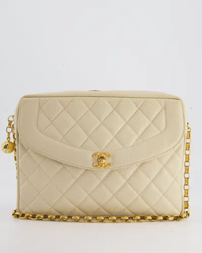 Pre-owned Chanel Vintage Camera Flap Bag In Caviar Leather With Gold Hardware In Beige