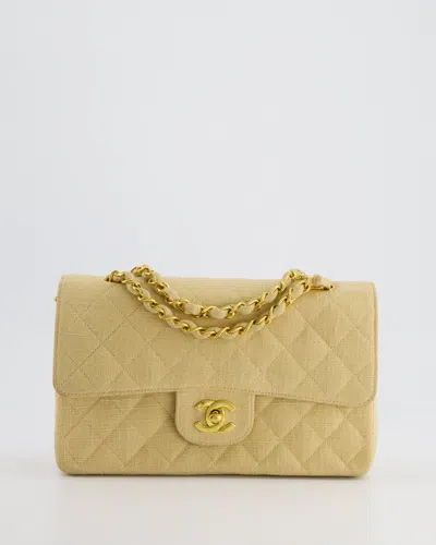 Pre-owned Chanel Small Fabric Classic Double Flap Bag With 24k Gold Hardware In Beige