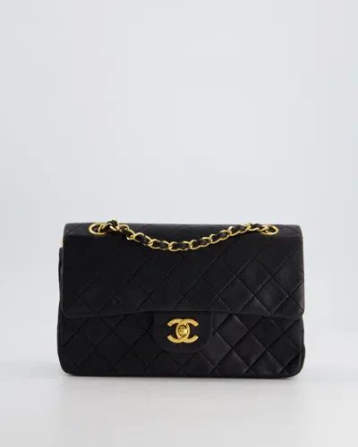 Pre-owned Chanel Small Vintage Double Flap Bag In Lambskin Leather With 24k Gold Hardware In Black