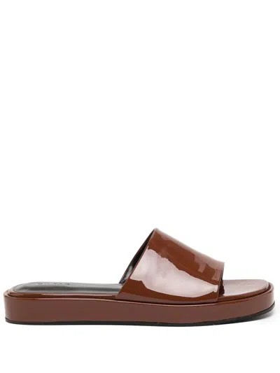 By Far Shana Patent Leather Sandals In Brown