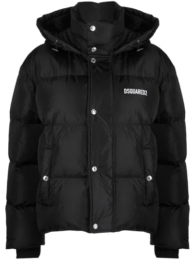 Dsquared2 Logo Print Padded Puffer Jacket In Black