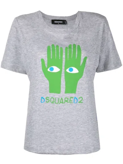Dsquared2 Logo-print Detail T-shirt In Grey,blue,green