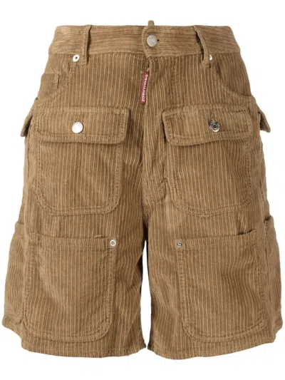 Dsquared2 Multi-pocket Corduroy Knee-length Shorts In Black