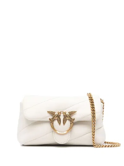 Pinko Love Classic Puff Shoulder Bag In Bianco Seta-antique Gold