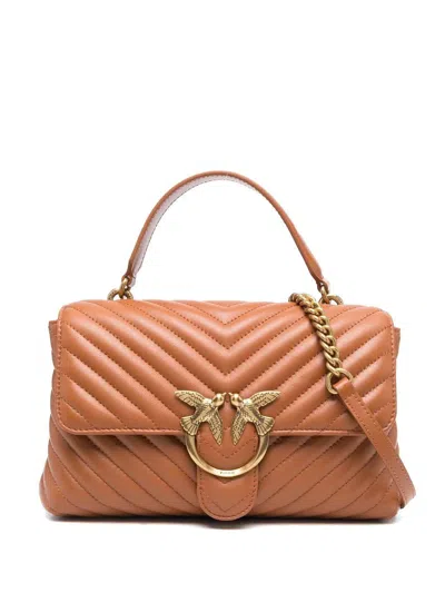 Pinko Love Quilted Tote Bag In Cuoio-antique Gold