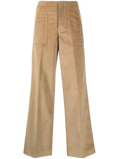 Moncler Brand-tab Patch-pocket Wide-leg Mid-rise Stretch-cotton Trousers In Brown