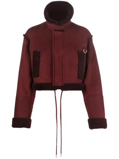 Off-white Cropped Shearling Jacket In Vino