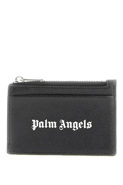 Palm Angels Leather Cardholder With Logo In Nero