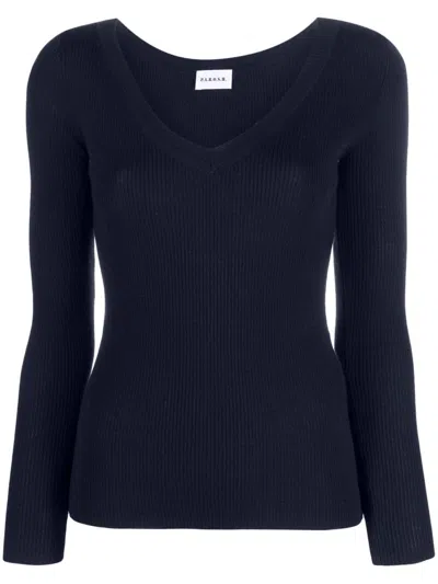 P.a.r.o.s.h Parosh Leila Knitted V-neck Long-sleeve Top In Blue