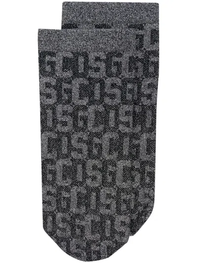 Wolford X Gcds Monogram-pattern Socks In Black