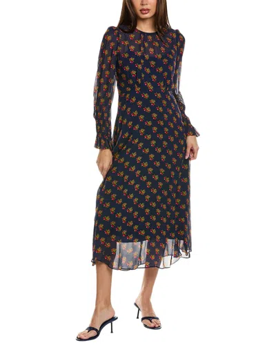 Lk Bennett Womens Blu-navy Multi Wren Crewneck Floral-print Woven Midi Dress