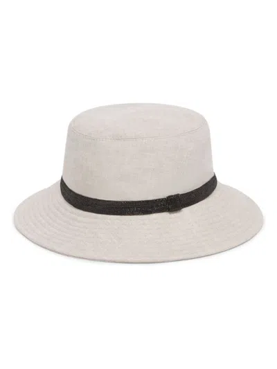 Brunello Cucinelli Monili-chain Linen Bucket Hat In Sand