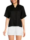 Saks Fifth Avenue Women's Short Sleeve 100% Linen Shirt In Black