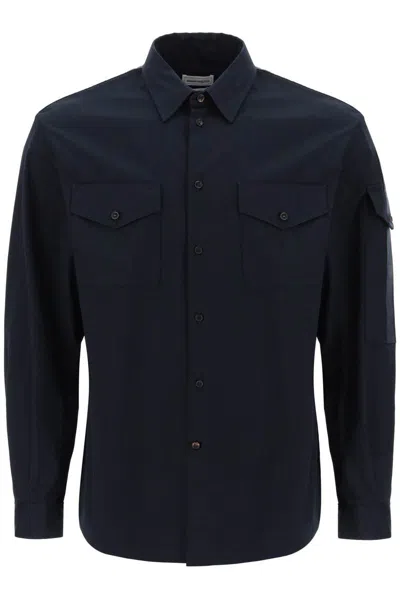 Alexander Mcqueen Shirt With Logo Band On The Sleeve In Blue