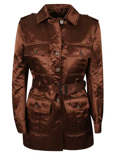 Tom Ford Cotton Blend Lustrous Duchess Jacket In Brown